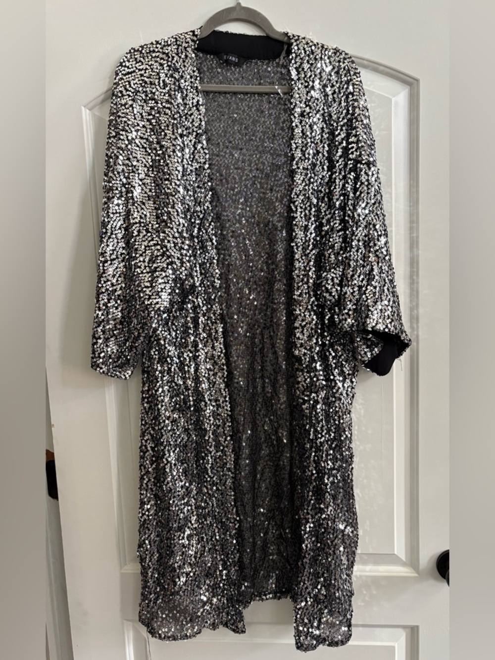 Silver Sequin Open-Front Duster